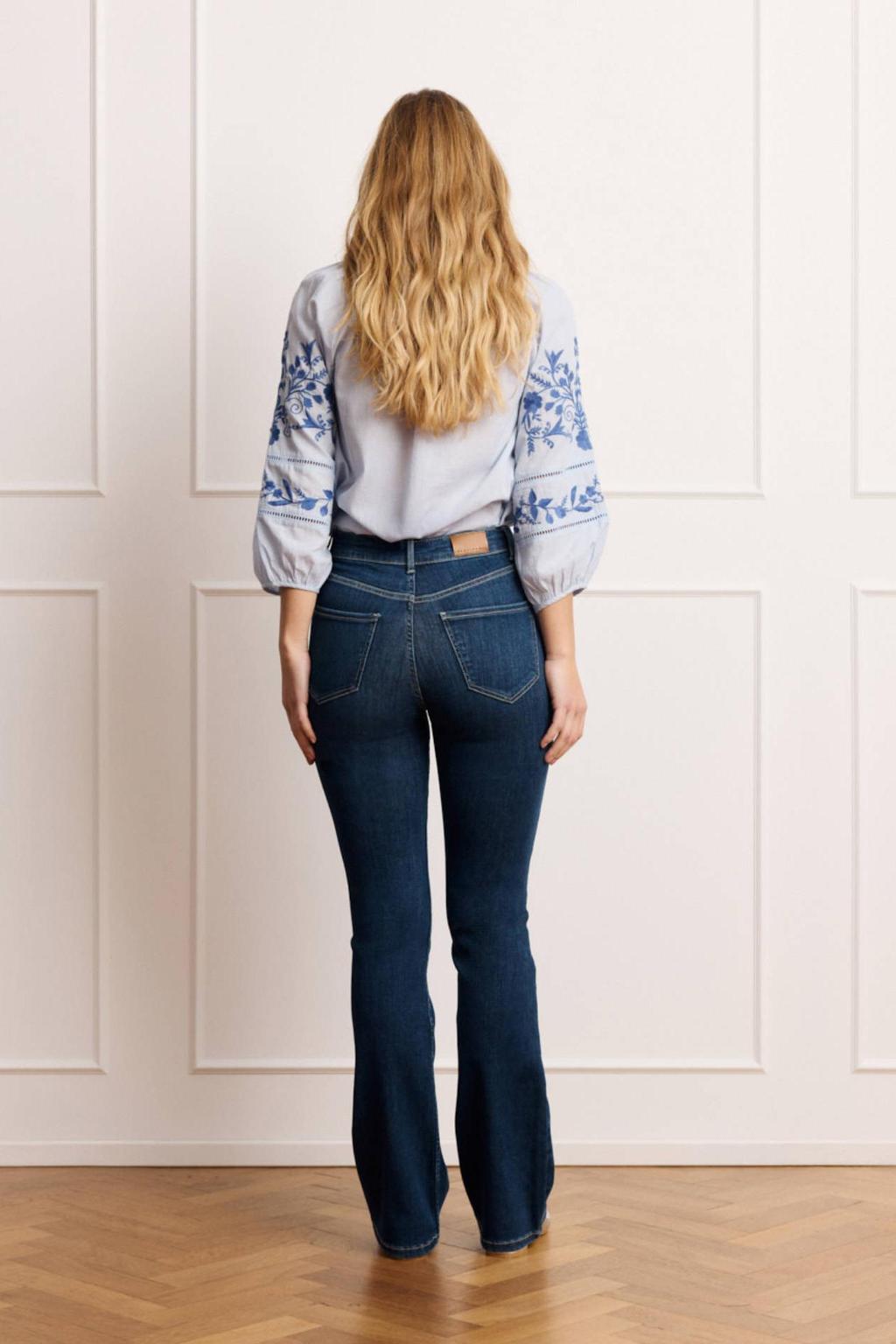 Dark blue denim dames LOLALIZA high waist bootcut jeans dark blue van denim met rits- en knoopsluiting en effen
