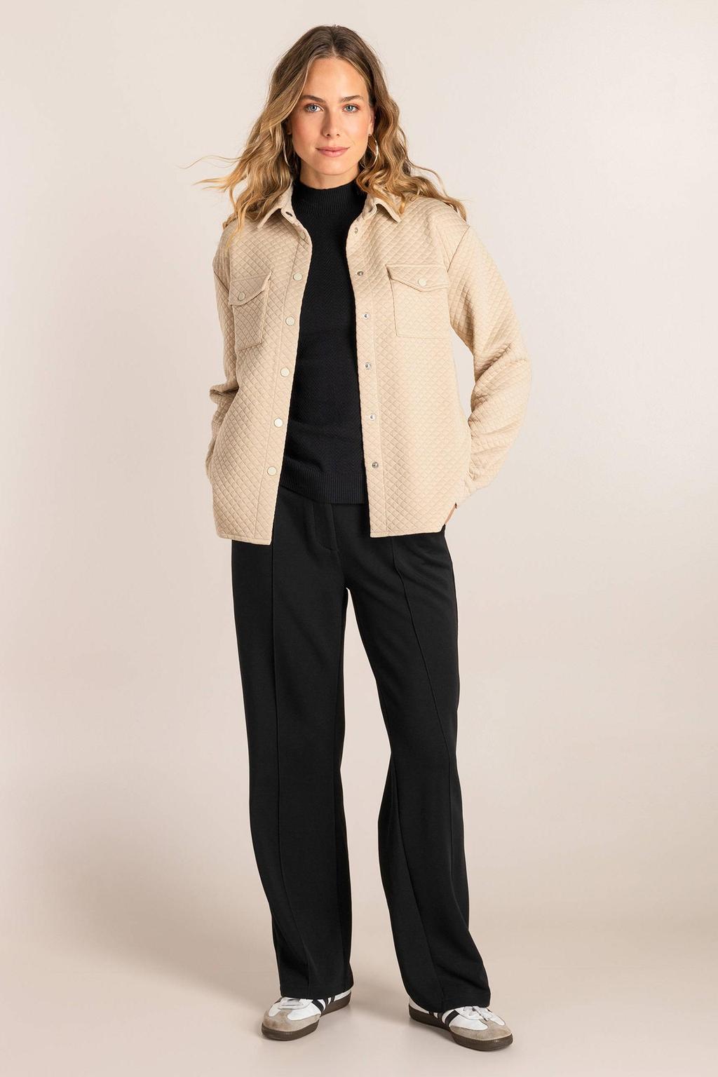 Zandkleurige dames Ivy Beau jasje quilted van polyester met effen, lange mouwen, klassieke kraag en knoopsluiting