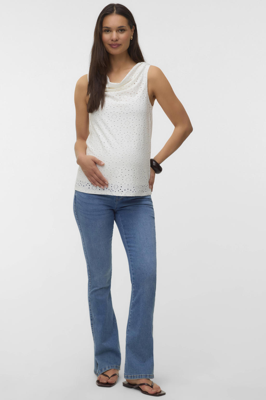 Witte dames VERO MODA MATERNITY zwangerschaps top ajour van polyester met effen en ronde hals