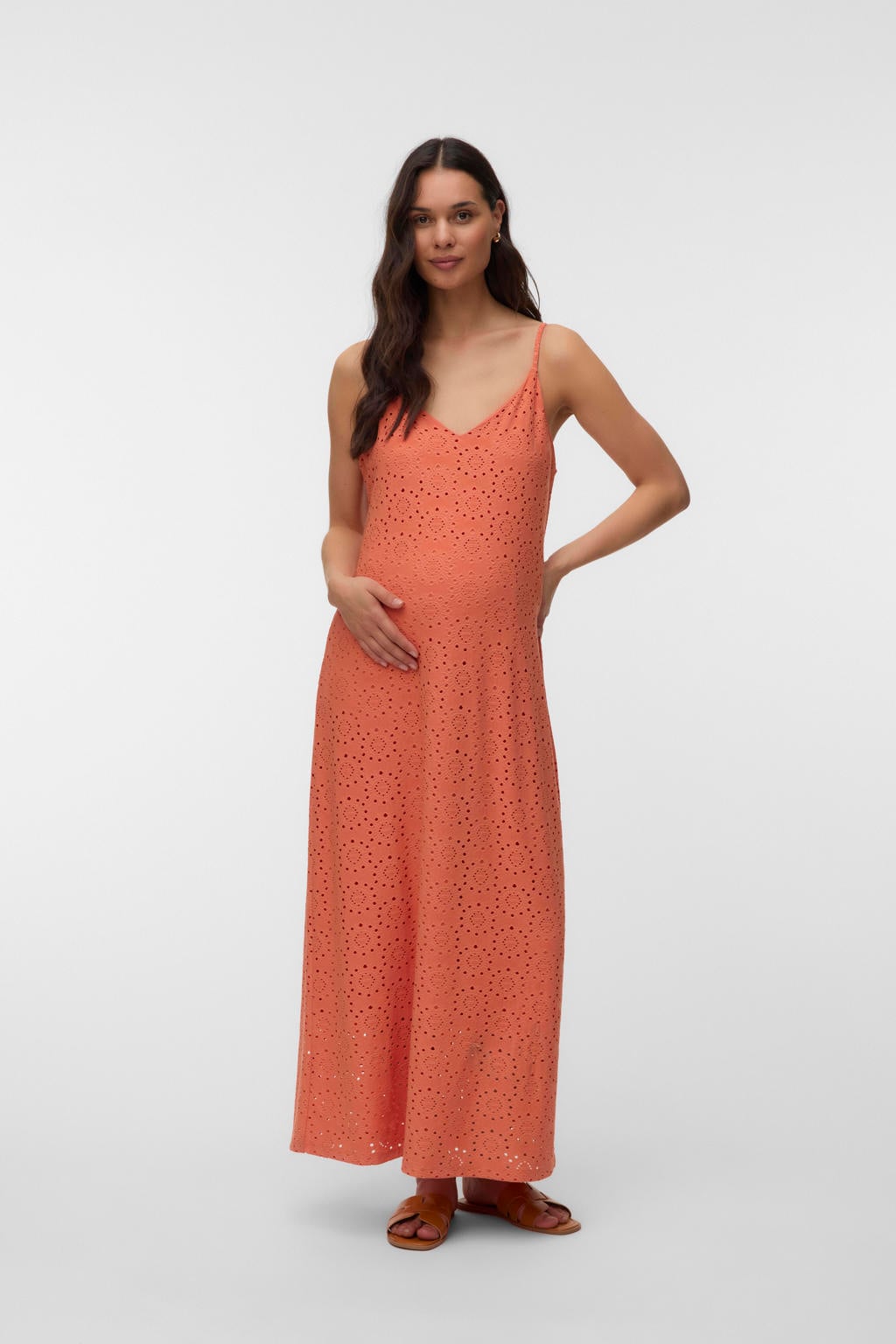 VERO MODA MATERNITY zwangerschaps maxi jurk ajour oranje