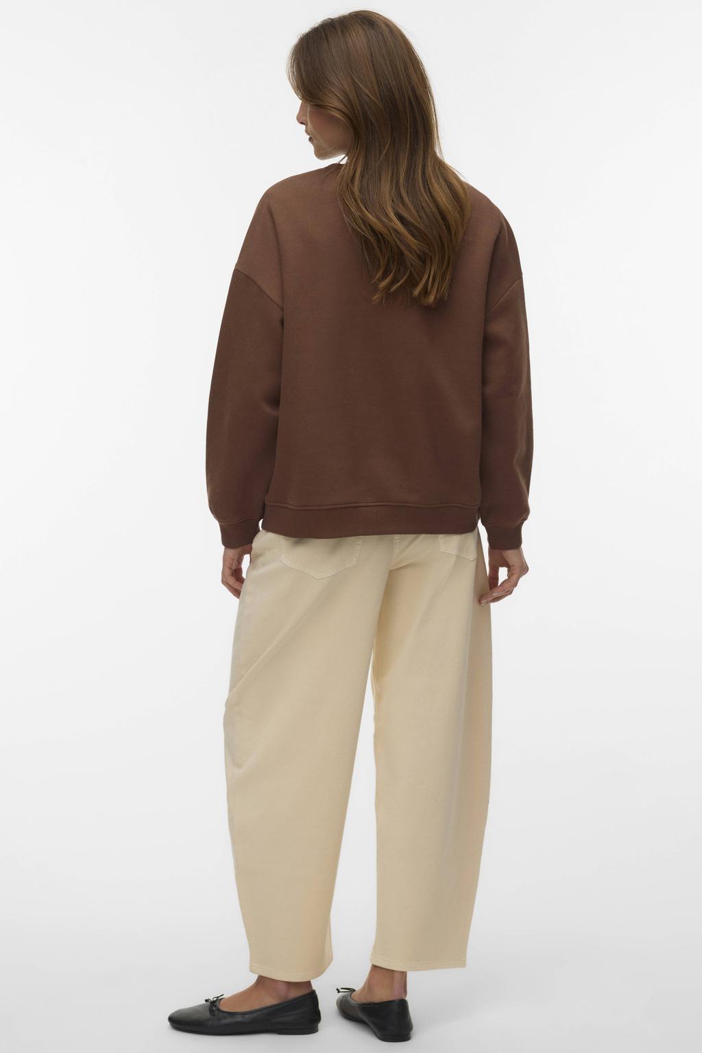 Donkerblauwe dames VERO MODA sweater van katoen met tekst print, lange mouwen, ronde hals en borduursels