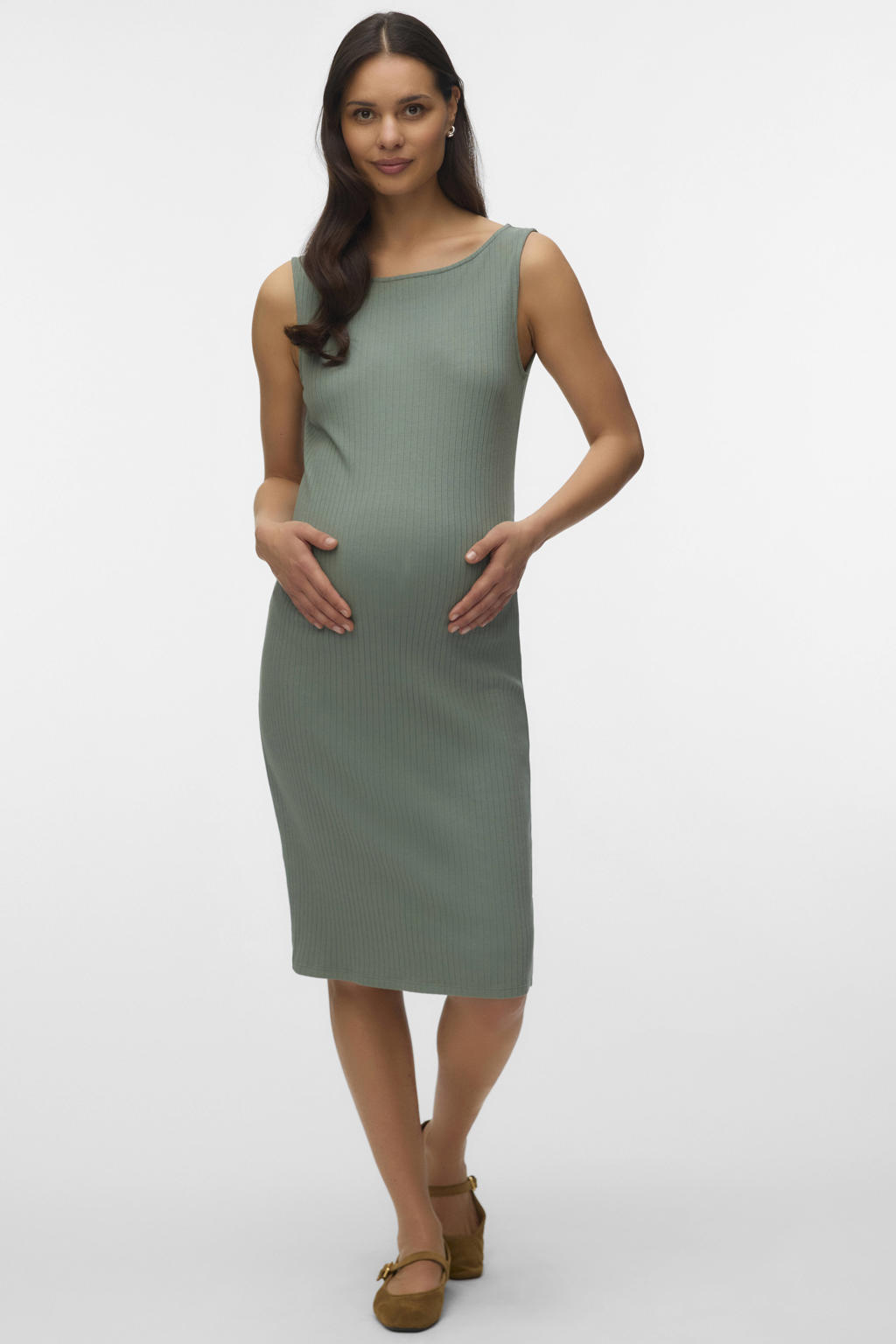 VERO MODA MATERNITY zwangerschaps zomerjurk grijsgroen