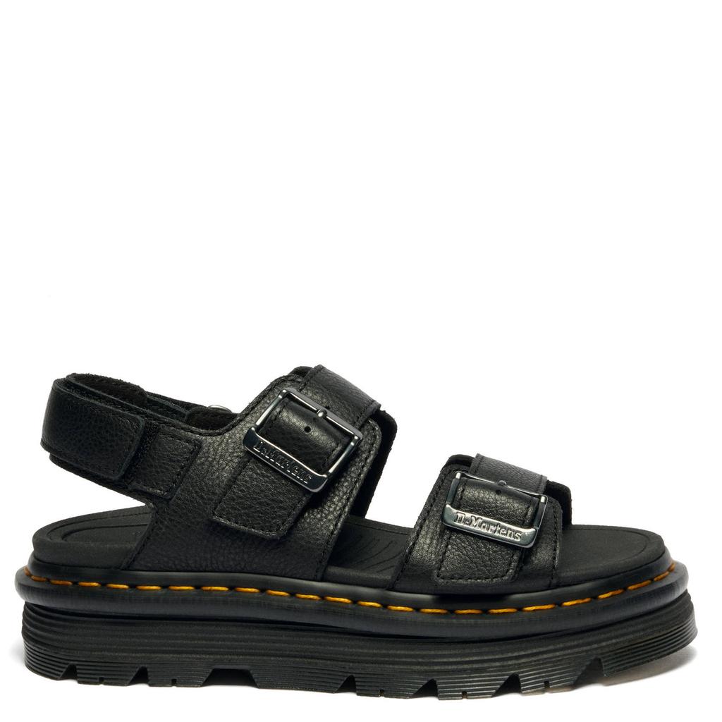 Zwart en legergroene dames Dr. Martens Zebzag leren sandalen black pisa met gesp