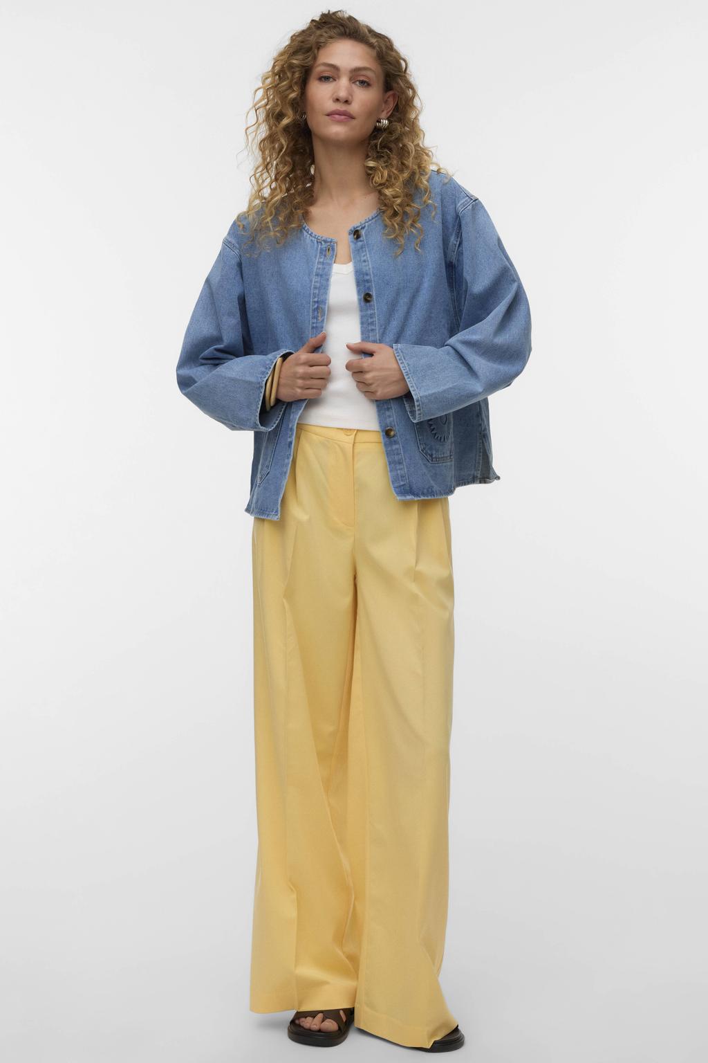 Light blue denim dames VERO MODA spijkerjas van denim met effen, lange mouwen, ronde hals en knoopsluiting