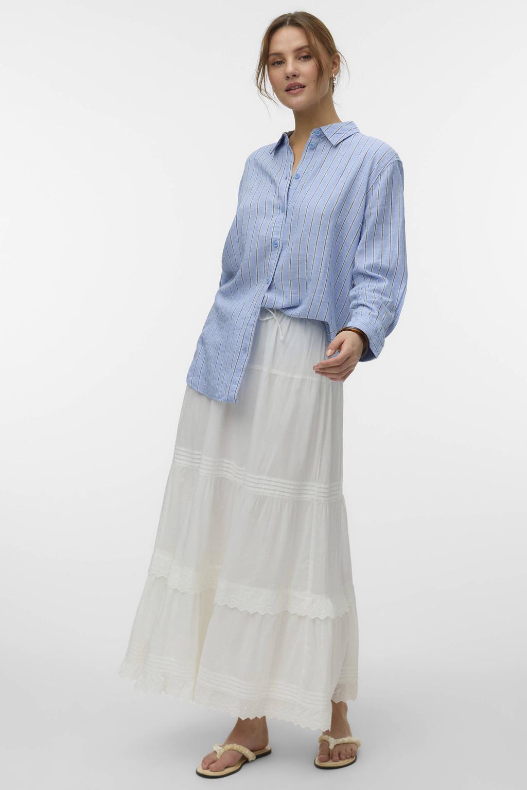 Witte dames VERO MODA midi rok gemaakt van katoen en met elastische tailleband met koord