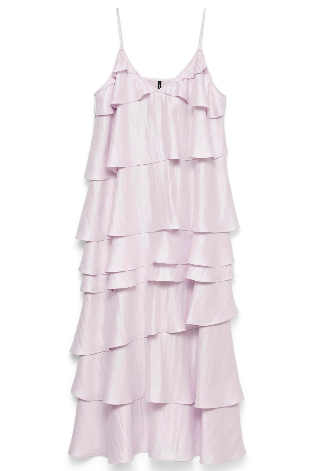 Lilakleurige dames VERO MODA maxi jurk van modal met effen, V-hals en ruches