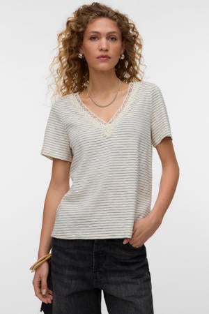 gestreept T-shirt met lurex ecru