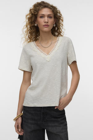 gestreept T-shirt met lurex ecru