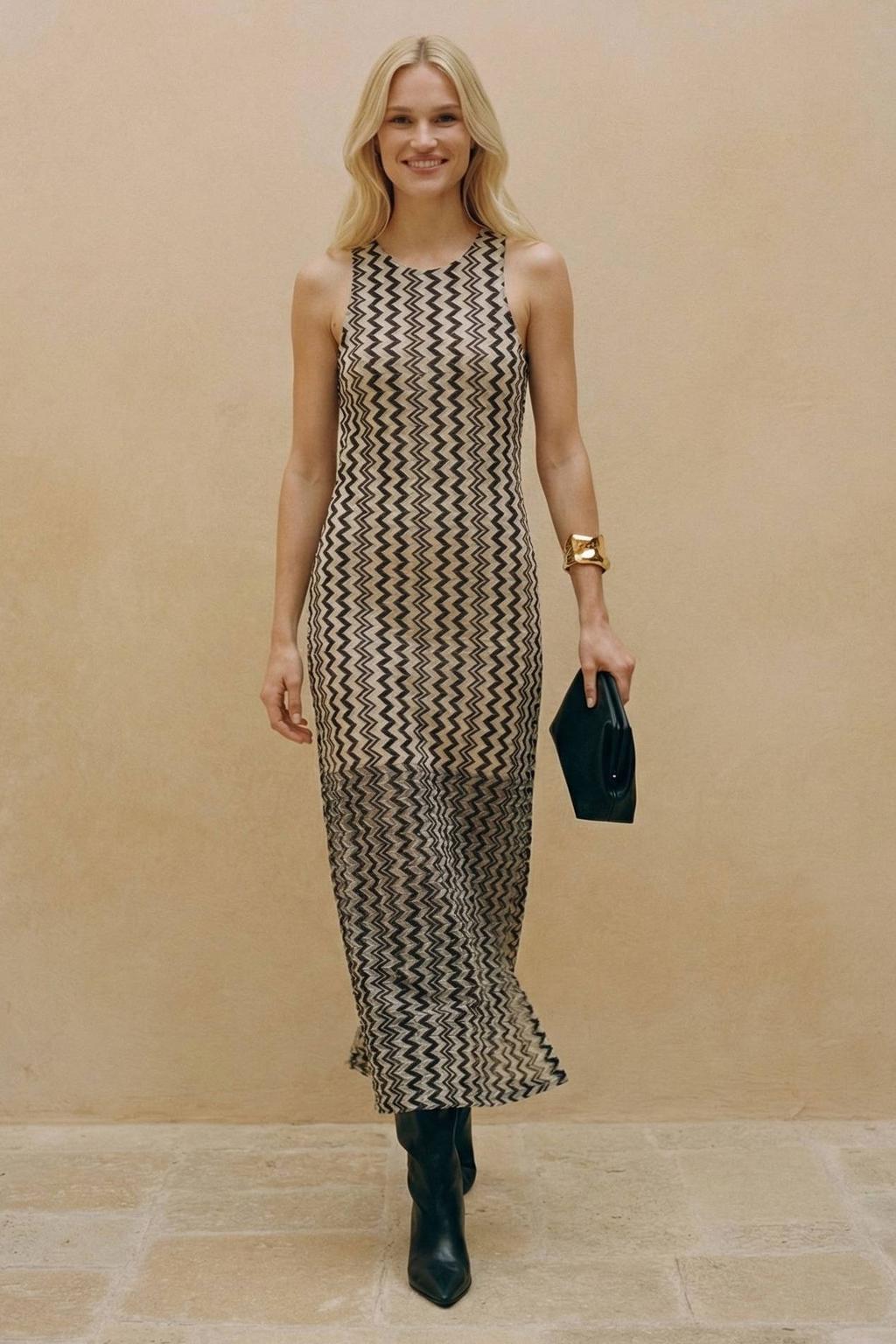 VERO MODA midi jurk zwart