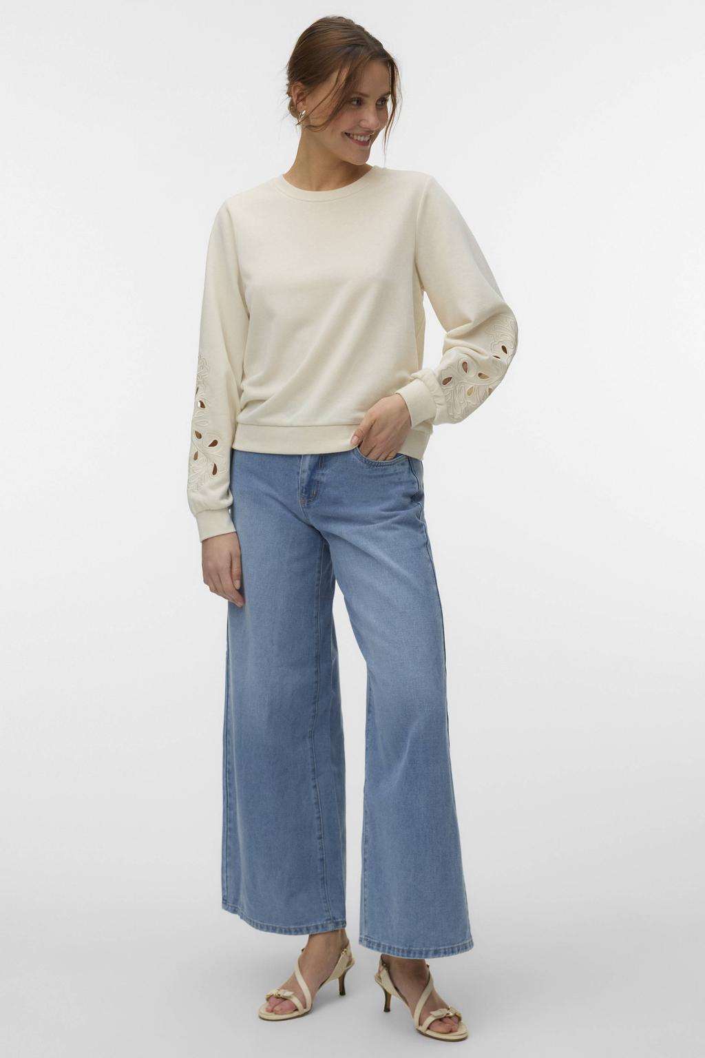 Light blue denim dames VERO MODA Vmannet wide leg jeans van denim met rits- en knoopsluiting en effen
