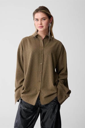geruite blouse bruin