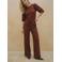 VERO MODA wide leg high waist casual broek roodbruin
