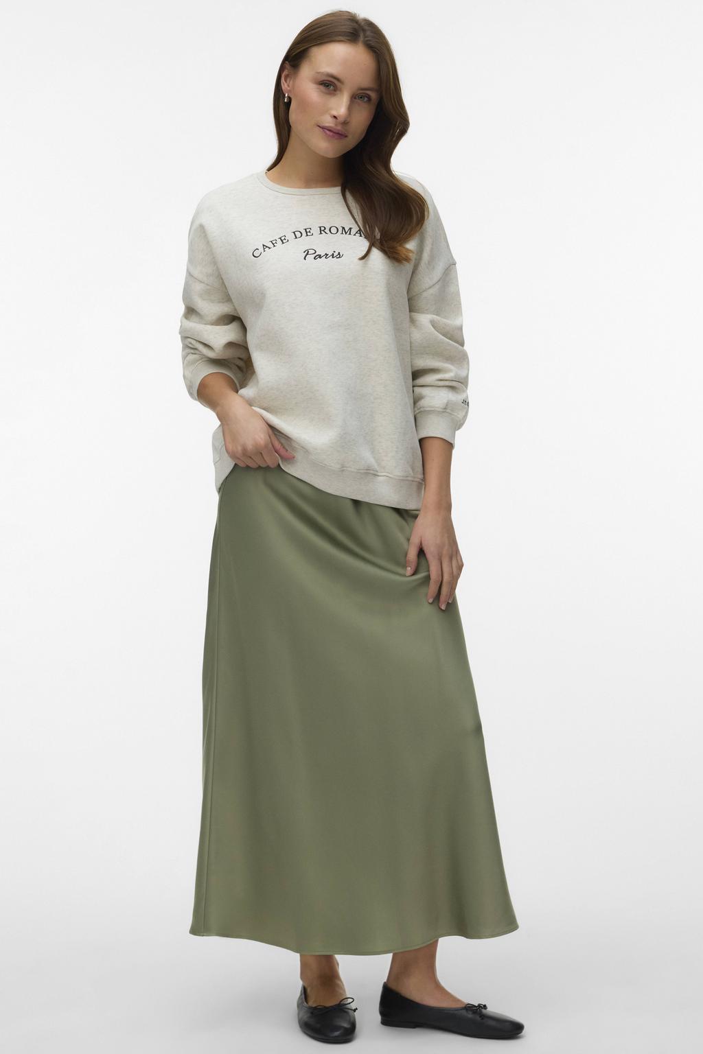 Groene dames VERO MODA A-lijn rok gemaakt van satijn en met elastische tailleband