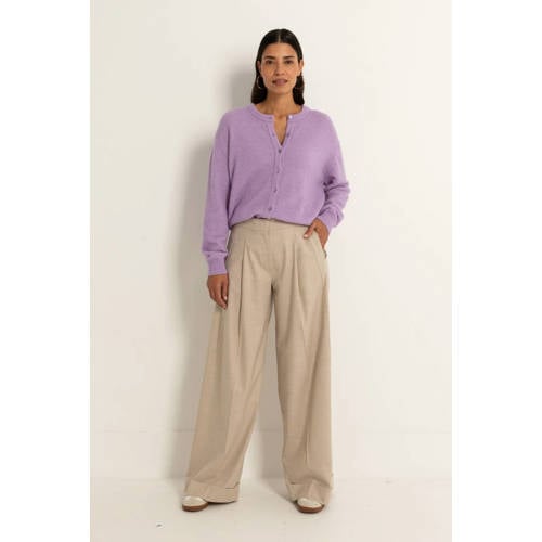 Claudia Sträter wide leg high waist pantalon beige afbeelding