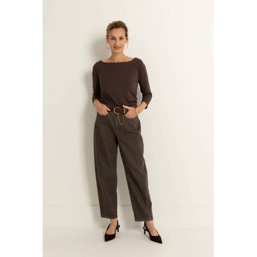 Claudia Sträter high waist barrel jeans donkerbruin afbeelding