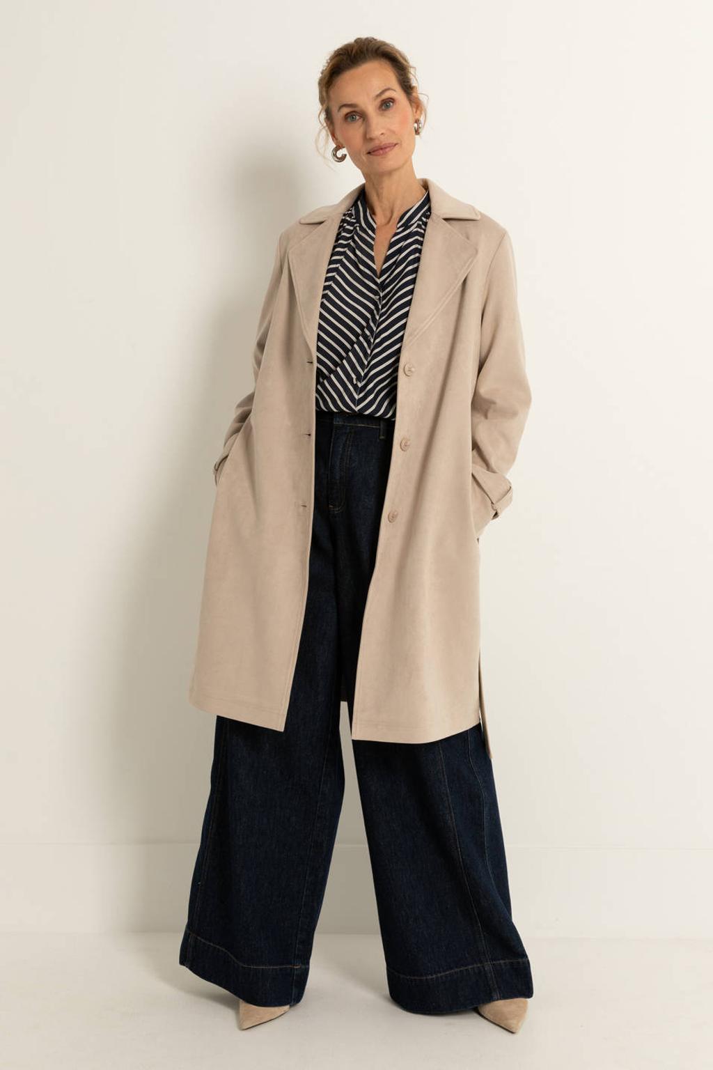 Beige dames Maura by Claudia Strater trenchcoat van suèdelook met effen, lange mouwen, reverskraag en ceintuur