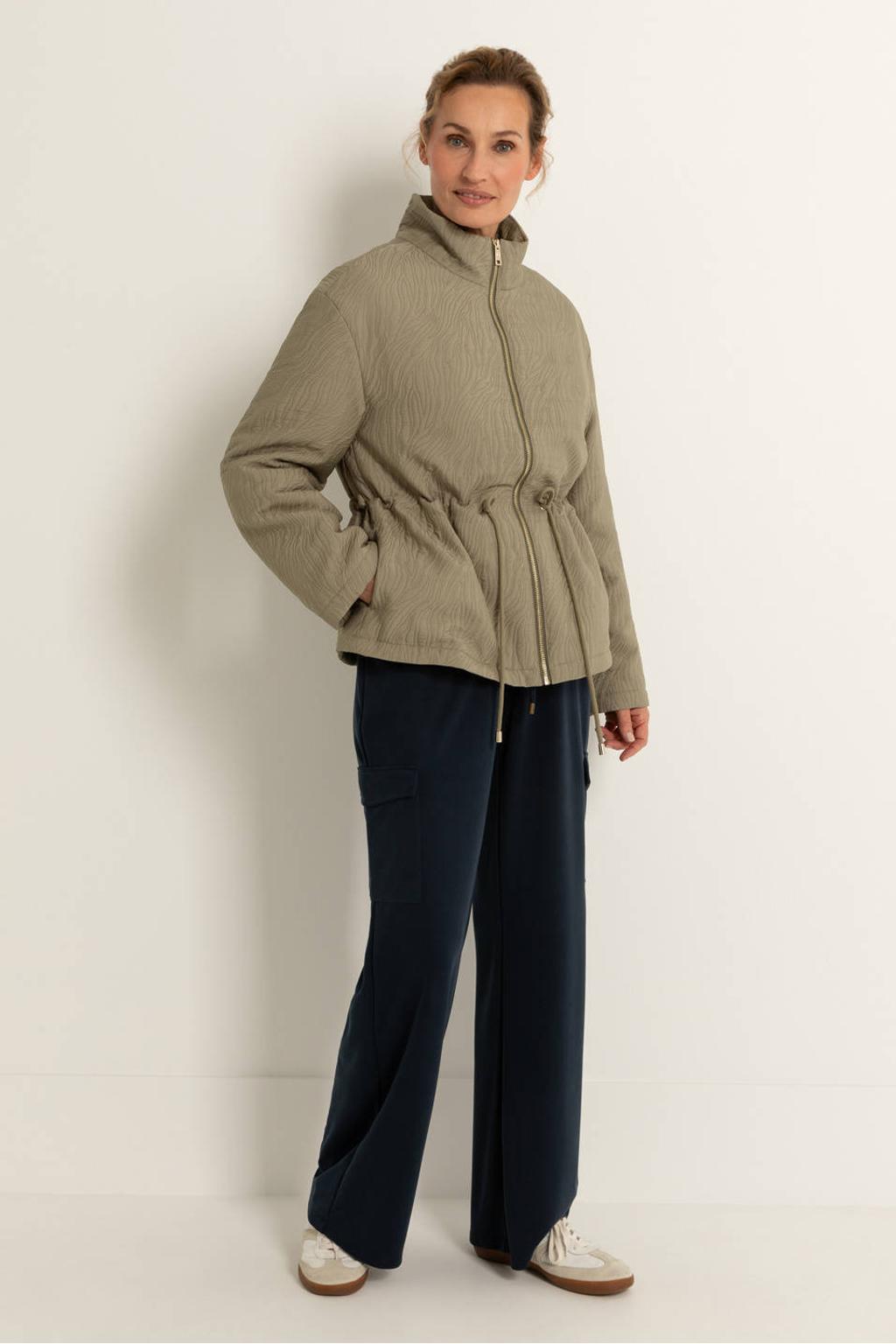Lichtkaki dames Maura by Claudia Strater tussenjas van polyester met effen, lange mouwen, opstaande kraag, ritssluiting en jacquard