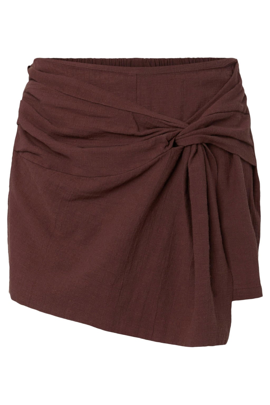 Donkerrood en bruine dames PIECES skort van katoen met regular waist, elastische tailleband en effen