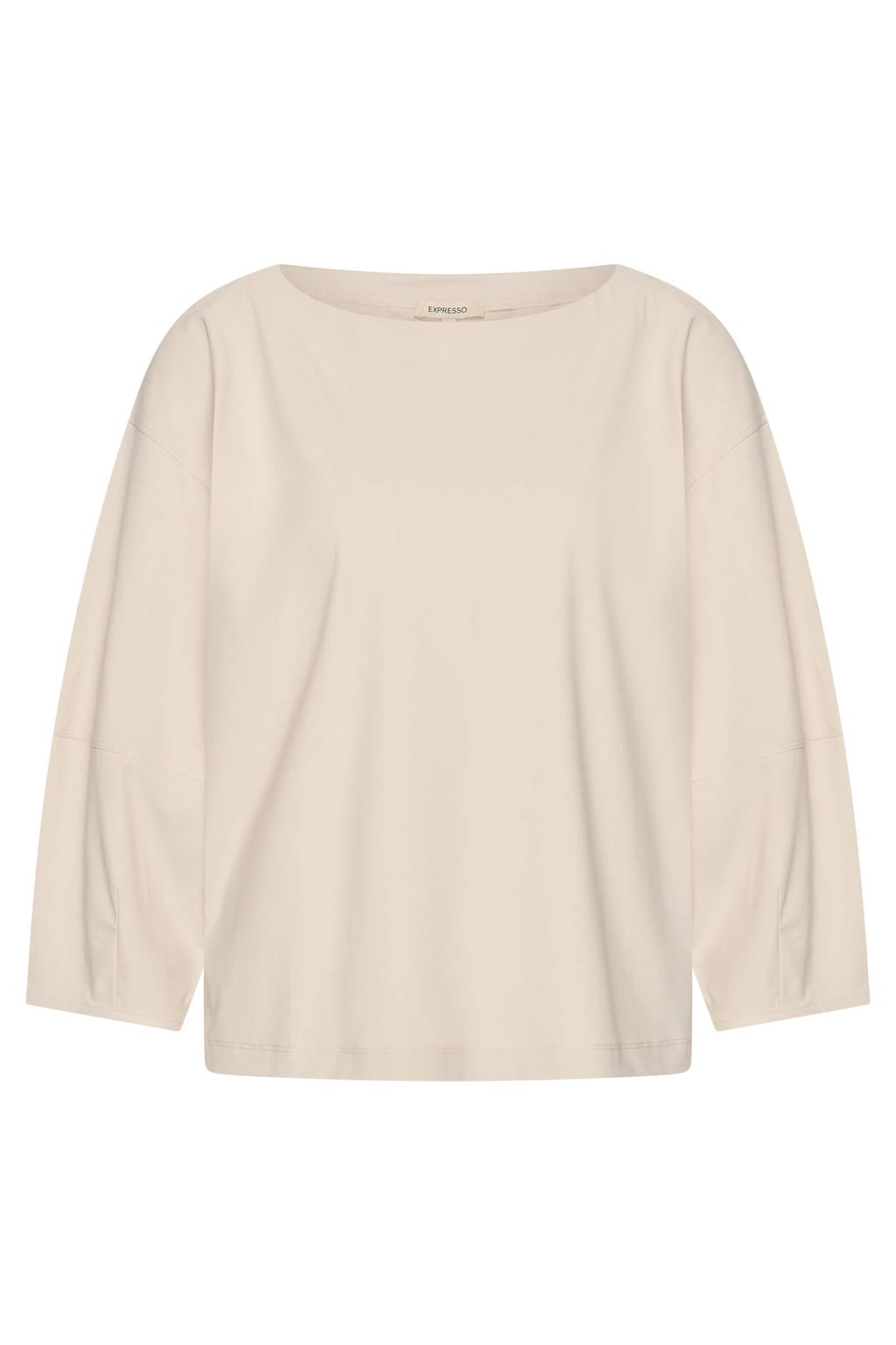 Crème dames Expresso top travelstof met effen, lange mouwen, boothals en gebreide details