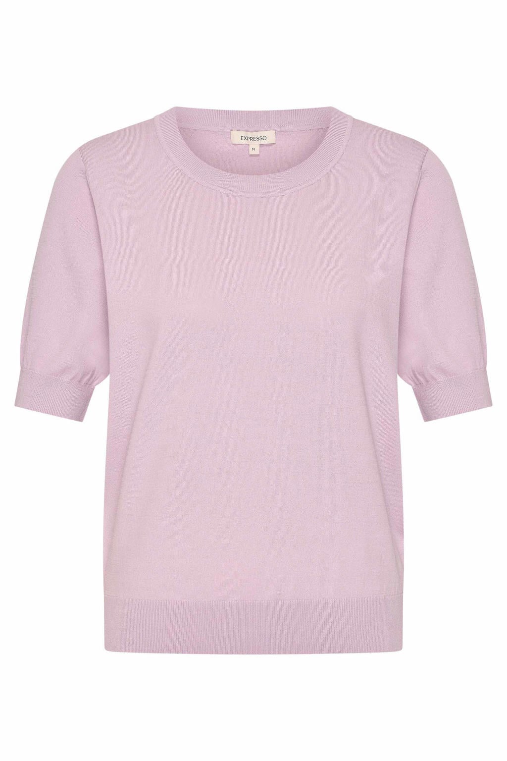 Lilakleurige dames Expresso pullover gebreid van viscose met effen, korte mouwen en ronde hals