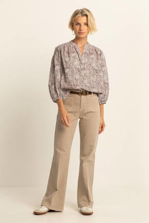 high waist flared jeans beige