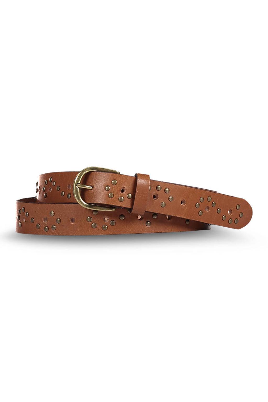 Expresso leren riem met studs cognac