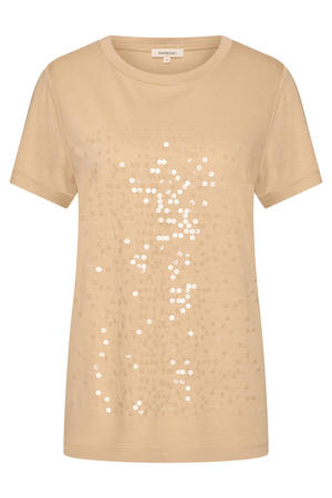 glitter top beige met pailletten