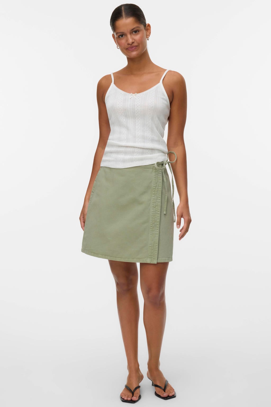 Groene dames VERO MODA spijkerrok van denim met regular waist, knoopsluiting en effen