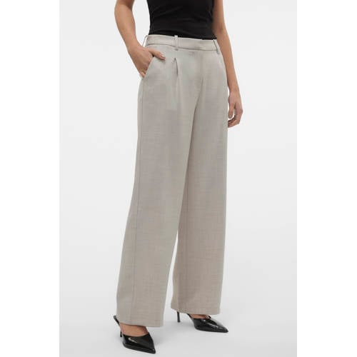 VERO MODA wide leg regular waist casual broek taupe afbeelding