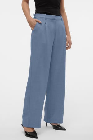 wide leg regular waist casual broek blauw