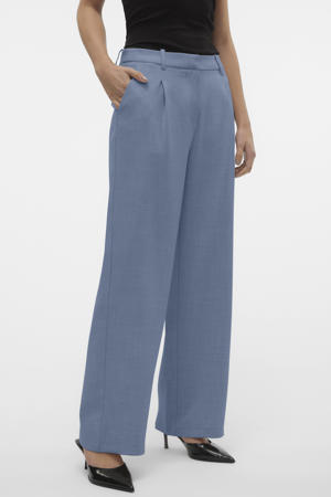 wide leg regular waist casual broek blauw