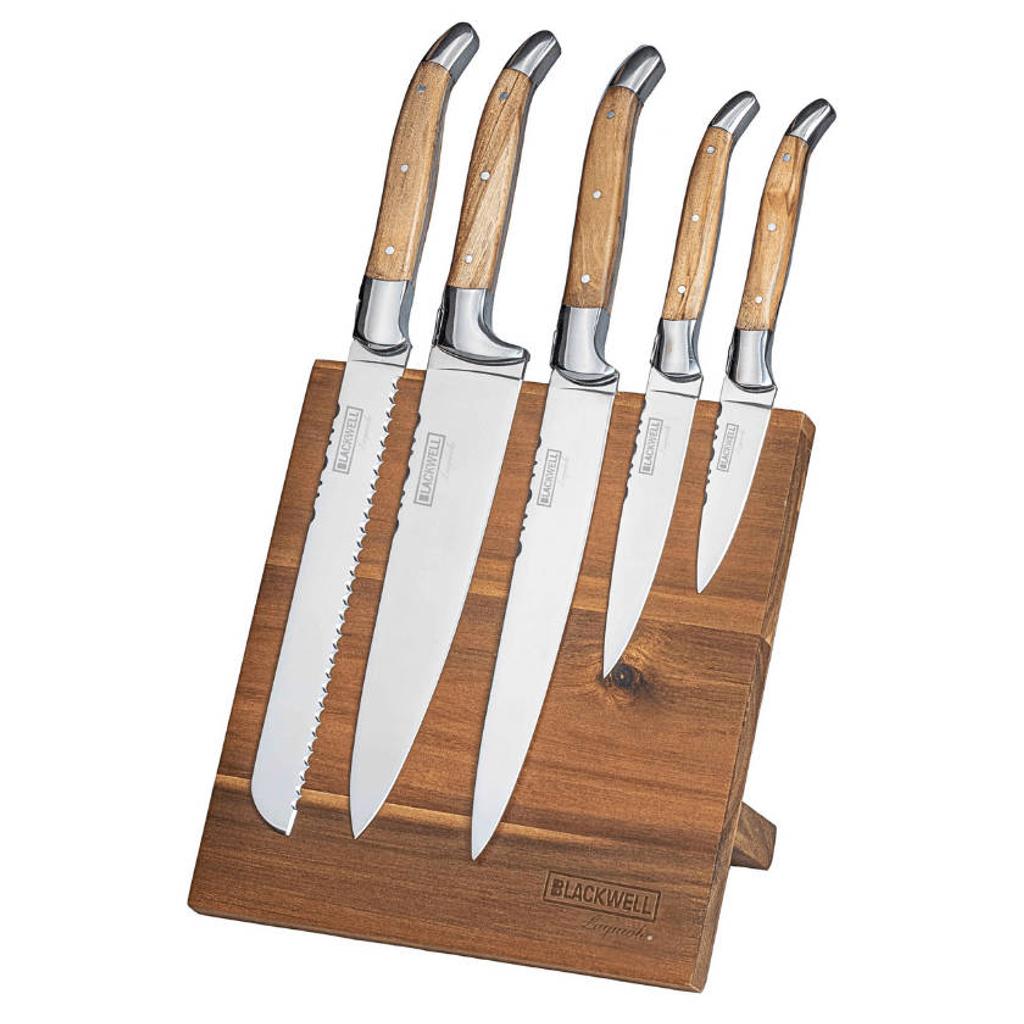 Blackwell Messenblok Magnetisch - Koksmessenset - Laguiole - Olijfhout - Koksmes, Broodmes, Vleesmes, Officemes & Schilmes 6-delig