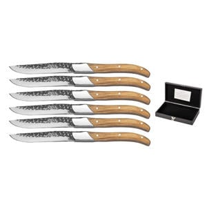 Steakmessen Laguiole - Raw Black Lemmet - Olijfhout - 6 Stuks