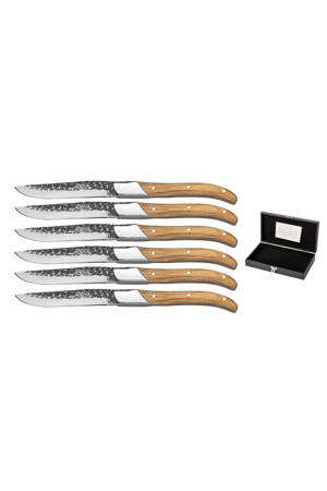 Steakmessen Laguiole - Raw Black Lemmet - Olijfhout - 6 Stuks