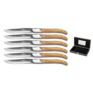 Steakmessen Laguiole - Raw Black Lemmet - Olijfhout - 6 Stuks