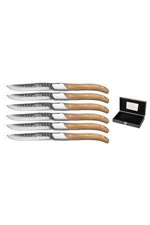 Steakmessen Laguiole - Raw Black Lemmet - Olijfhout - 6 Stuks