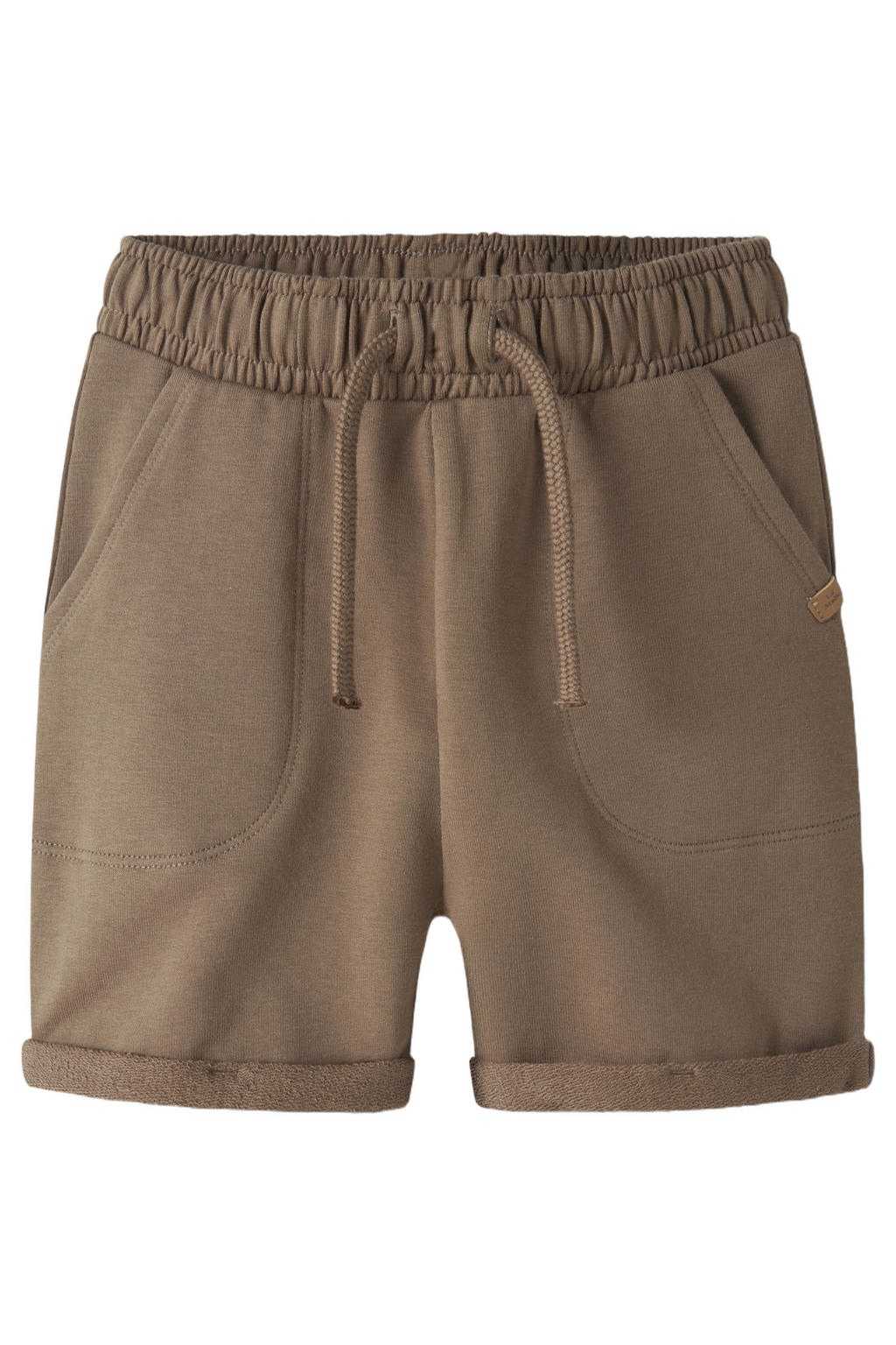 Bruine jongens LIL' ATELIER MINI regular sweatshort met elastische tailleband met koord en effen