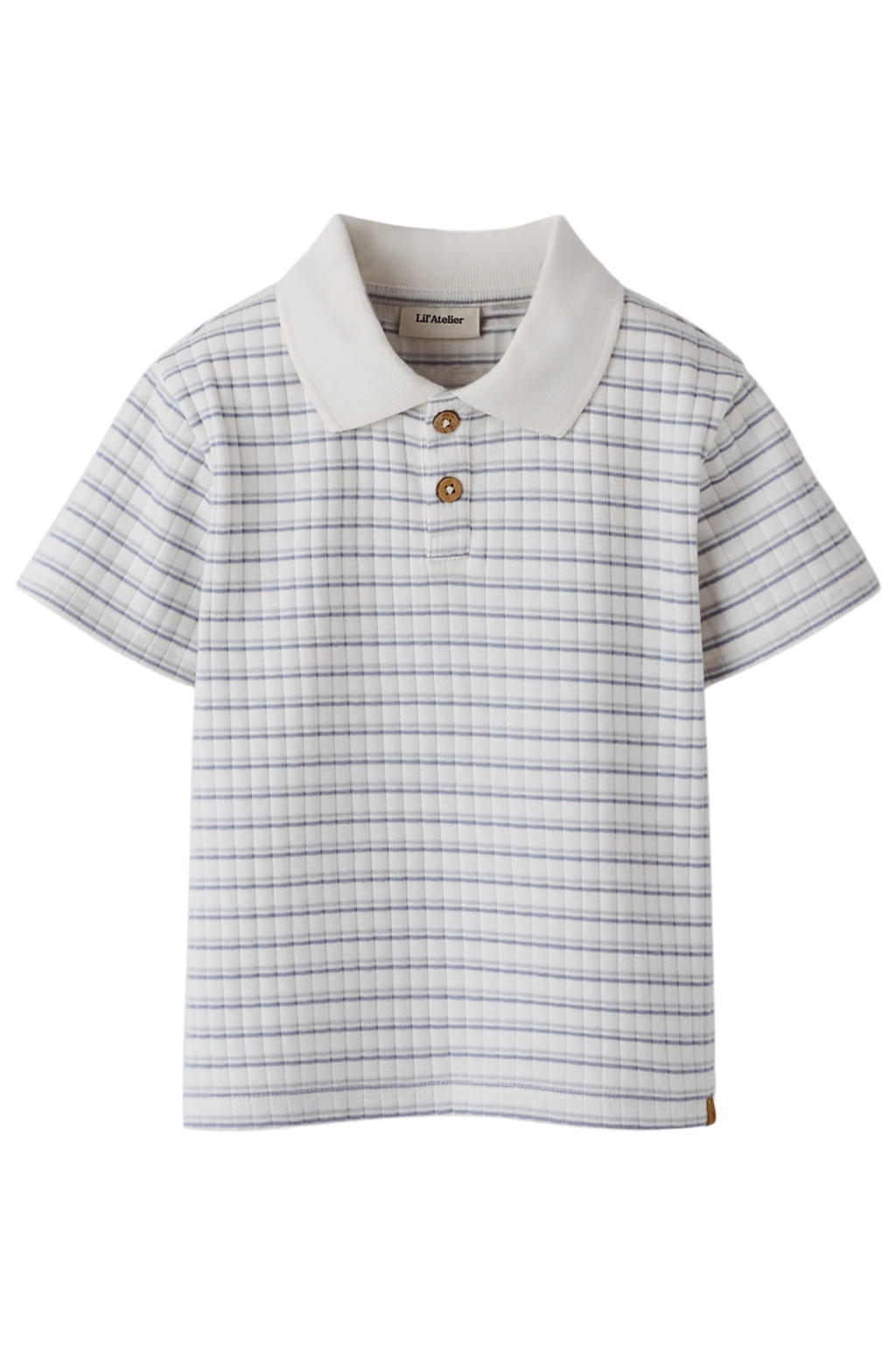 Ecru en blauwe jongens LIL' ATELIER MINI gestreepte polo gebreid van stretchkatoen met korte mouwen en knoopsluiting