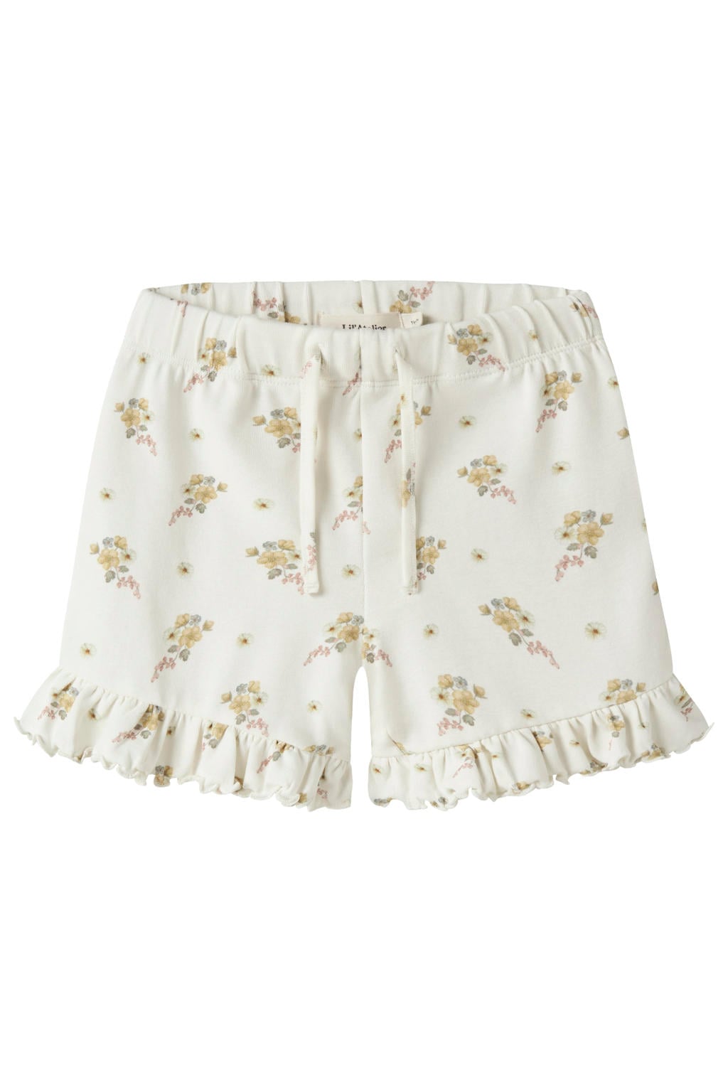 Ecru meisjes LIL' ATELIER MINI regular gebloemde casual short van stretchkatoen met elastische tailleband
