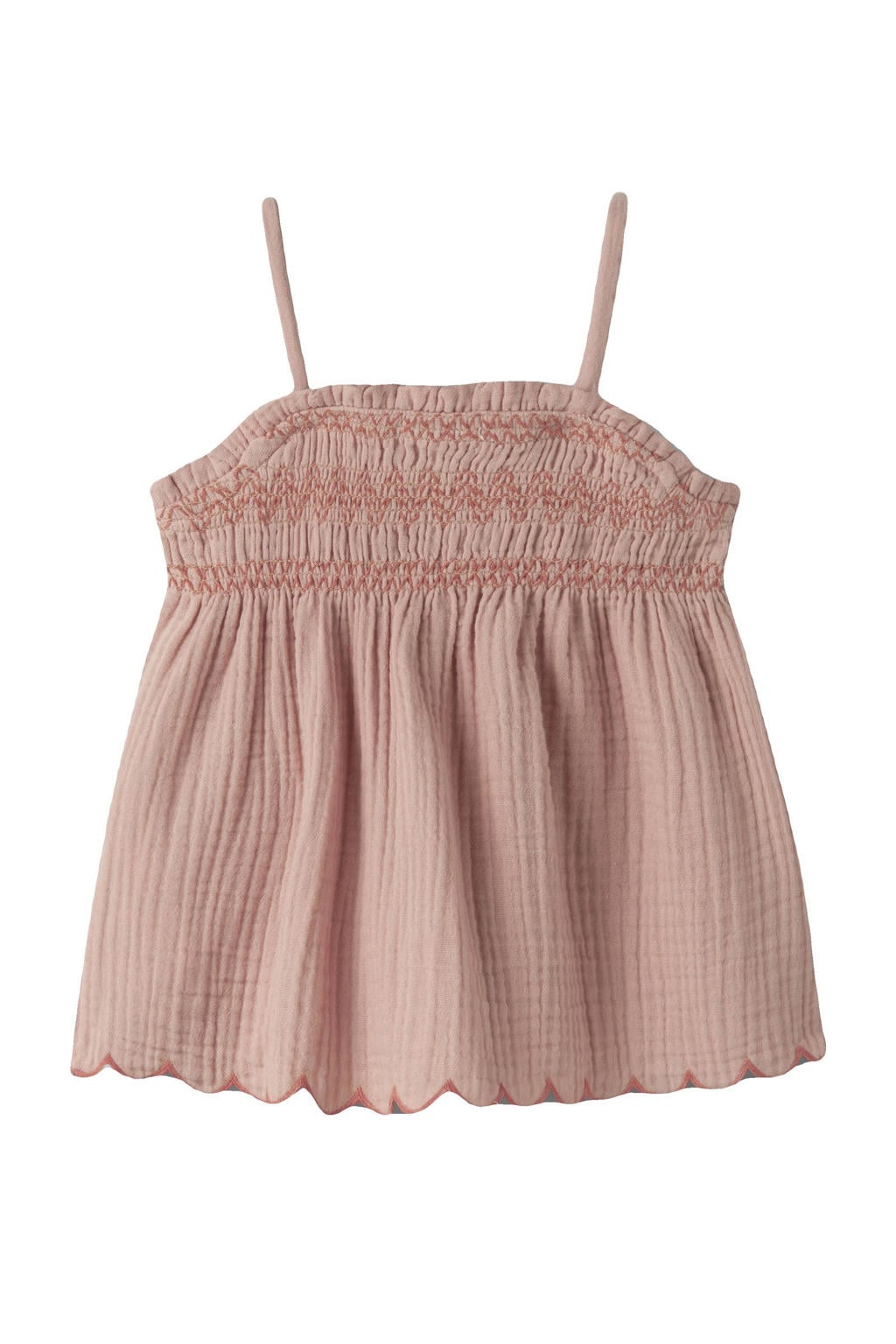 Roze meisjes LIL' ATELIER MINI mouwloze top met effen, spaghettibandjes, vierkante hals en golvende afwerking