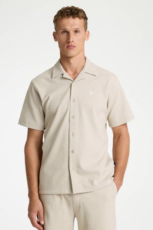 regular casual overhemd met textuur beige