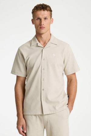 regular casual overhemd met textuur beige