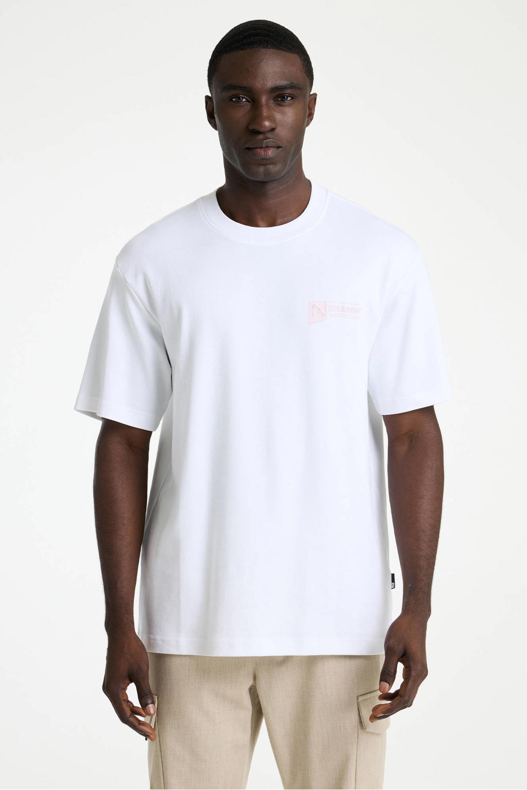 Witte heren CHASIN' oversized T-shirt van katoen met backprint, korte mouwen en ronde hals