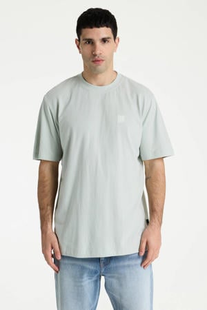 regular T-shirt met linnen lichtgroen