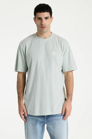 regular T-shirt met linnen lichtgroen