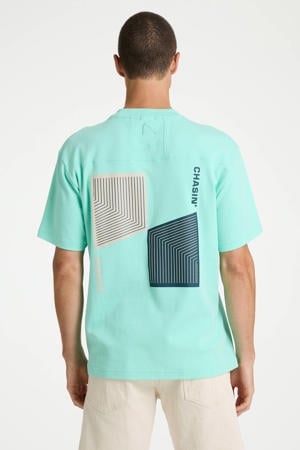 relaxed T-shirt met backprint cyaan