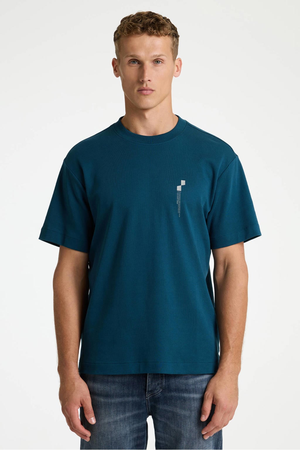 Petrolkleurige heren CHASIN' oversized T-shirt van katoen met backprint, korte mouwen en ronde hals