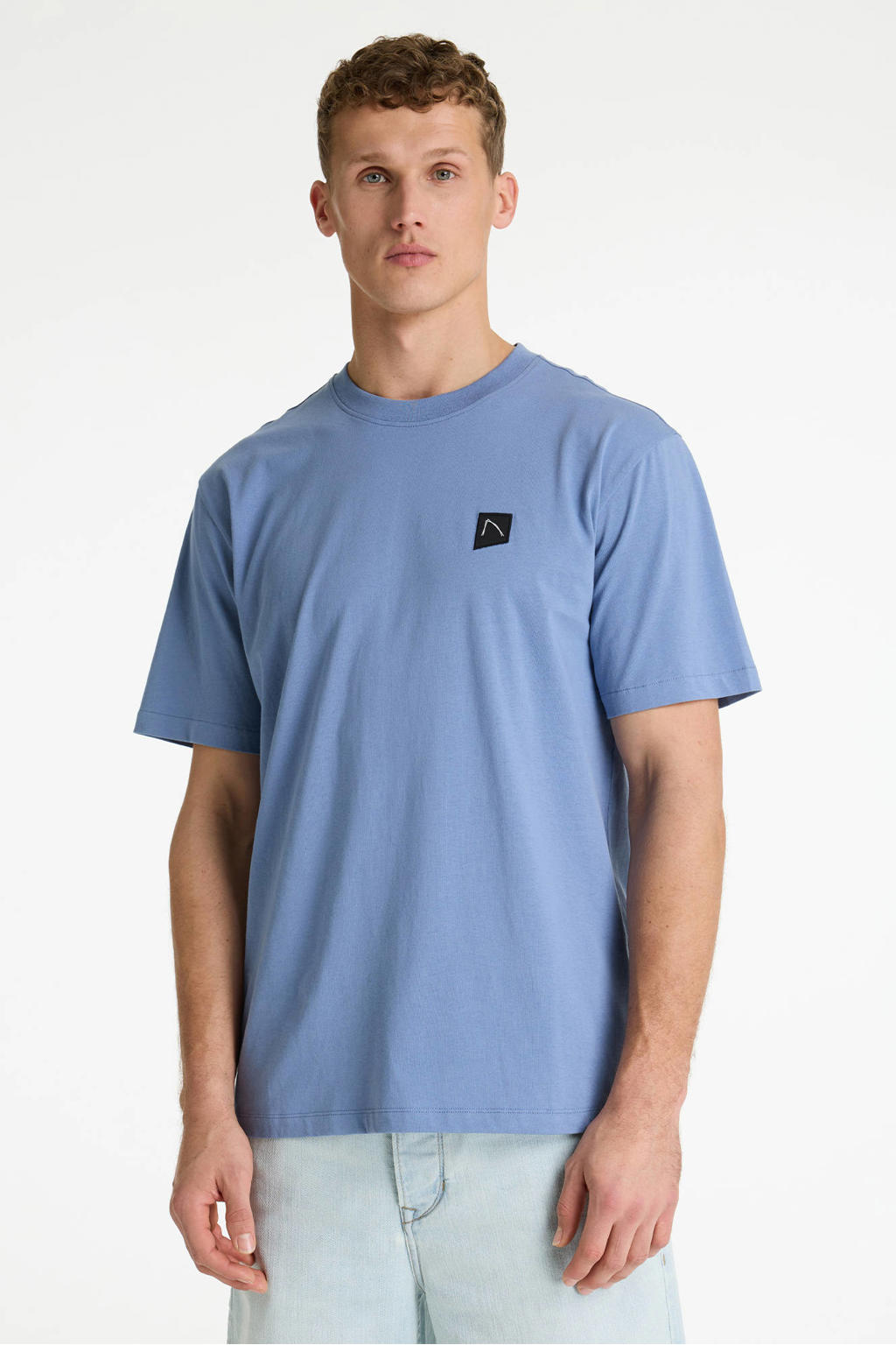 Blauwe heren CHASIN' oversized T-shirt van katoen met backprint, korte mouwen en ronde hals