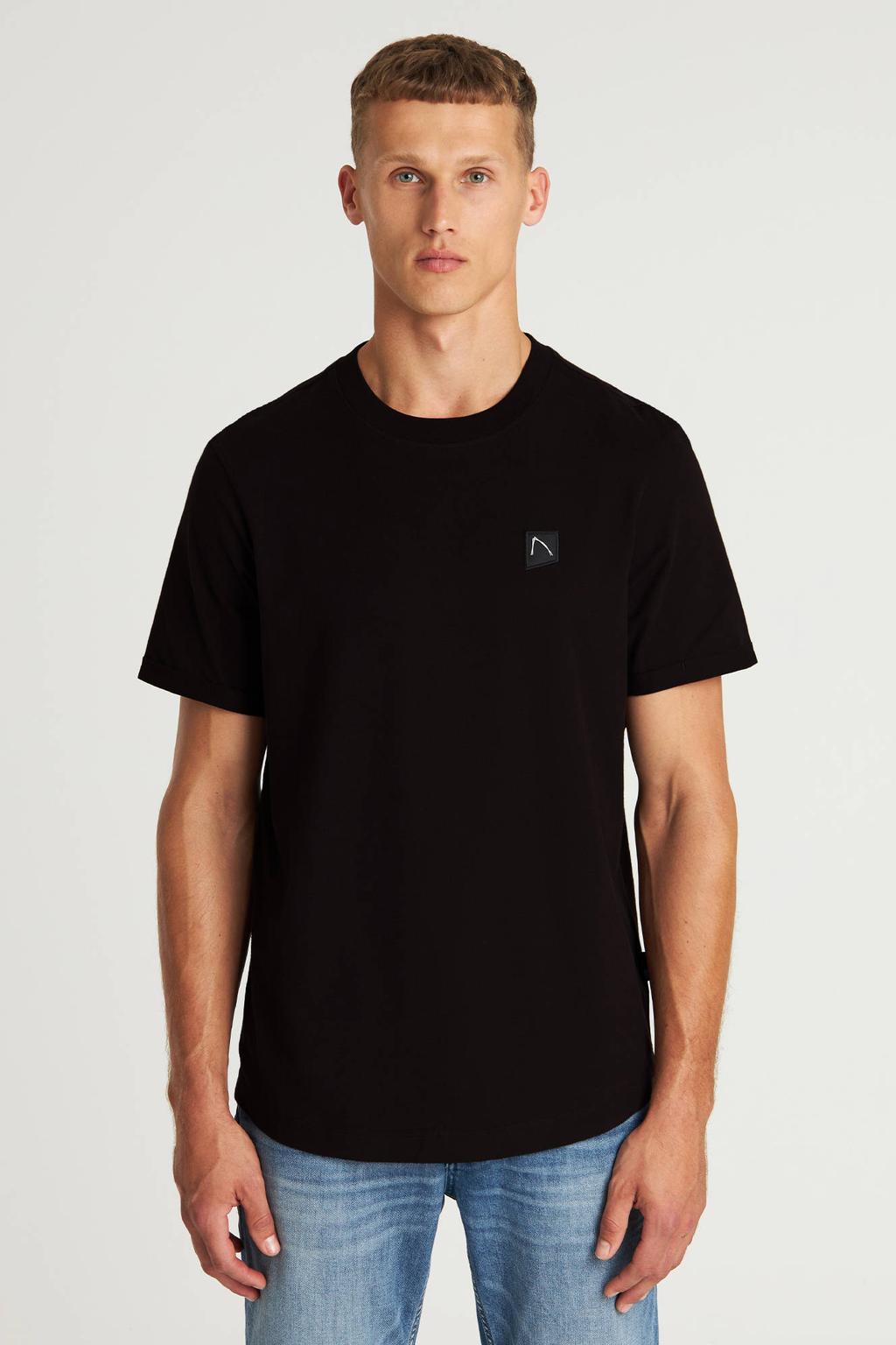 Zwarte heren CHASIN' regular T-shirt van katoen met effen, korte mouwen en ronde hals