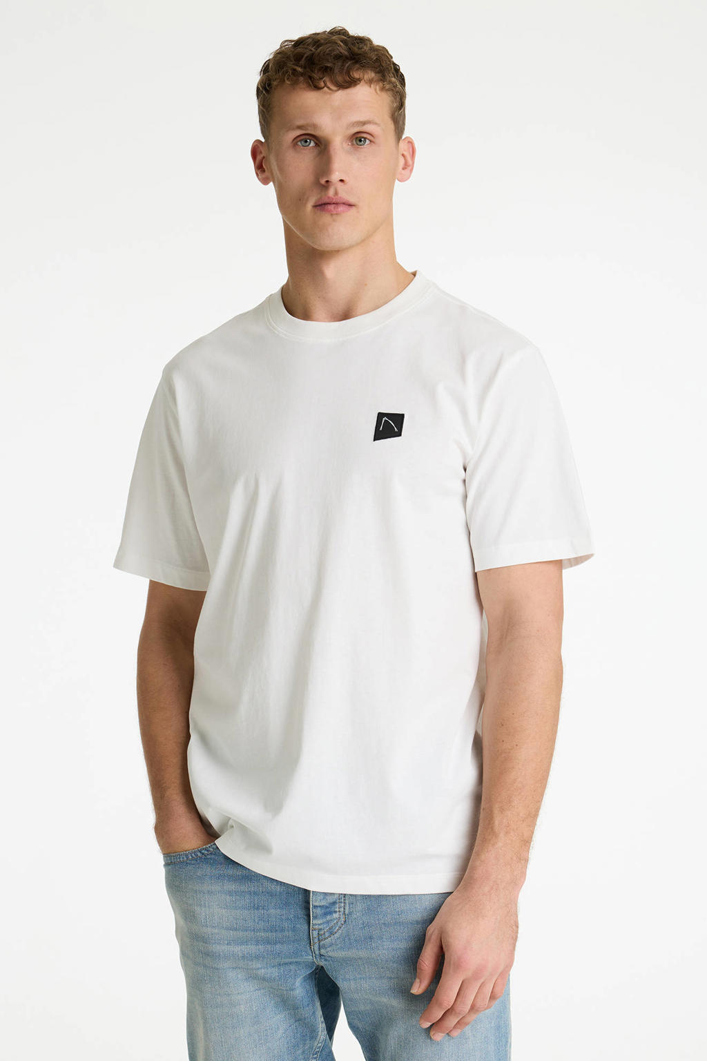 Witte heren CHASIN' regular T-shirt van katoen met backprint, korte mouwen en ronde hals